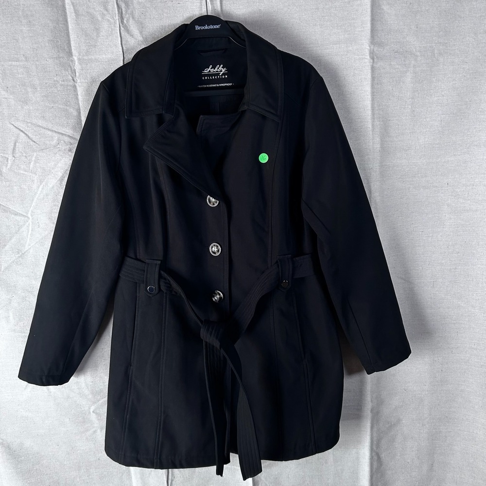 Sebby‎ Collection Black Water Resistant Windproof Belted Trench Coat Womens 1X